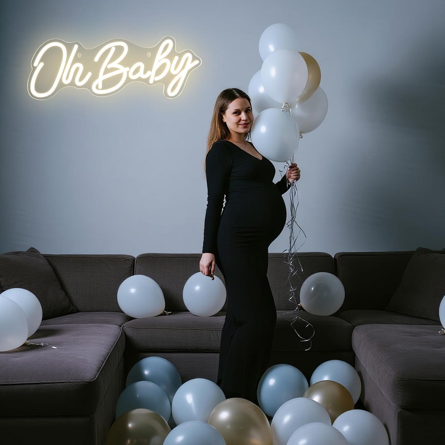 Oh Baby Neon Sign for Backdrop Wall Decor, Dimmable LED Neon Light for Backdrop Baby Shower, Birthday, Bedroom Christmas Birthday Party Warm white