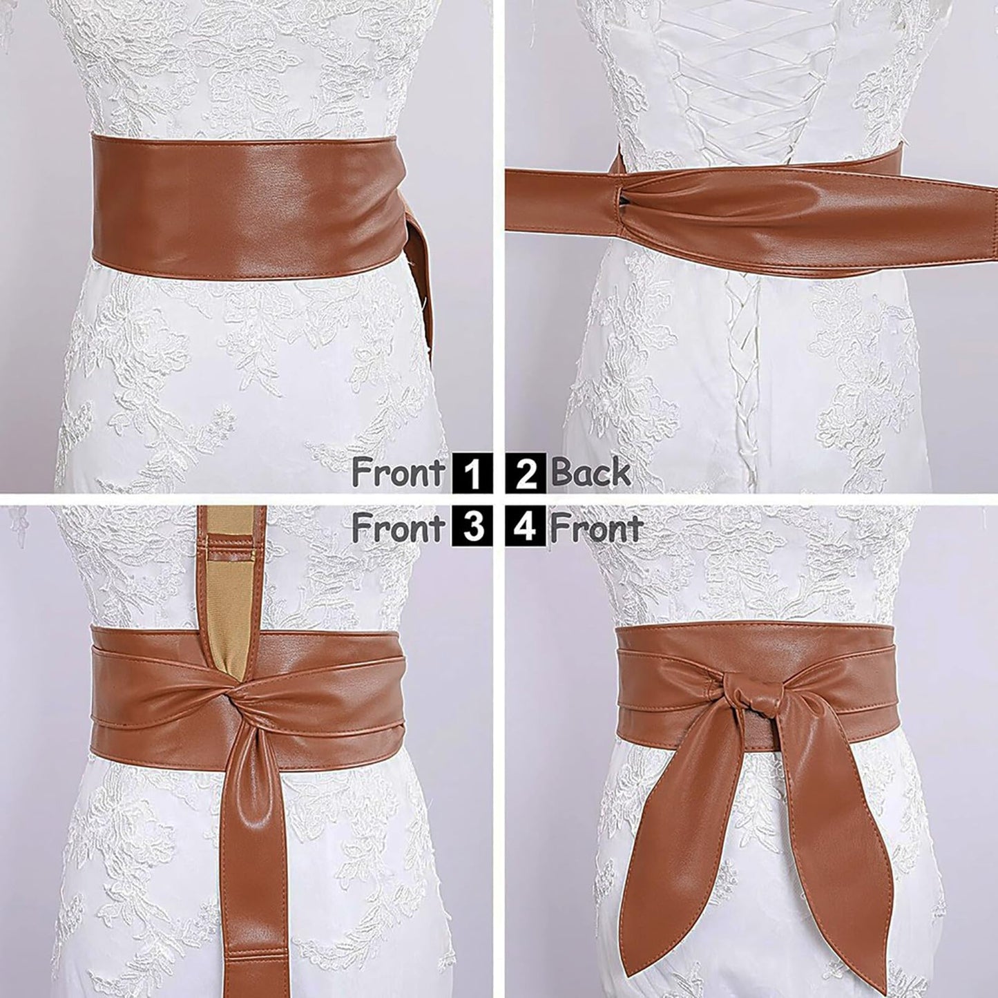 ChinEluviis Womens Obi Belt Fashion Corset Wide Leather Knotted Cinch Tie Wide Belt for Evening Dress Brown L