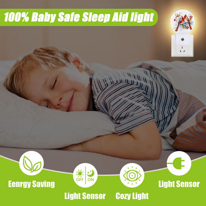 COSHARKLY Red Cardinal Bird Night Light,Christmas Plug-in Night Lights with Dusk-to-Dawn Sensor for Bedroom Bathroom and Living Room Sleep Friendly lamp