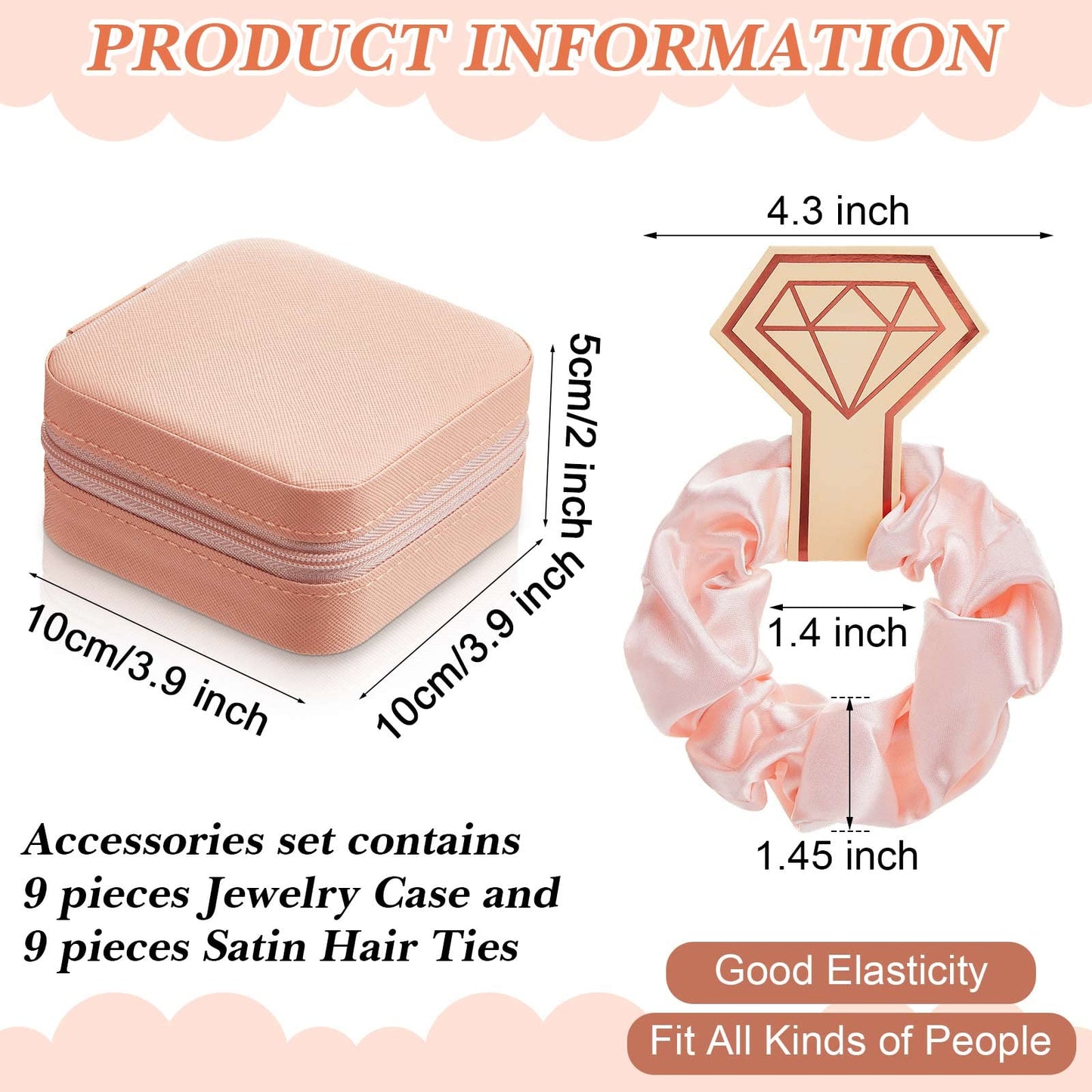 Yinkin 9 Pcs Travel Jewelry Case Boxes Small Jewelry Travel Mini Organizer with 9 Pcs Hair Scrunchies, Bridesmaid Women Girls Earring Ring Storage Gift(Pink)