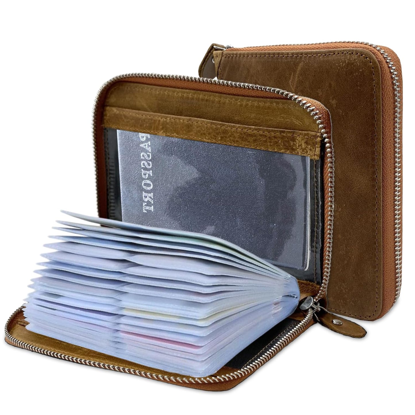YUHAN PRETTY Credit Card Holder Wallet Large Leather Passport Case 42 Card Slots(oilbrown)
