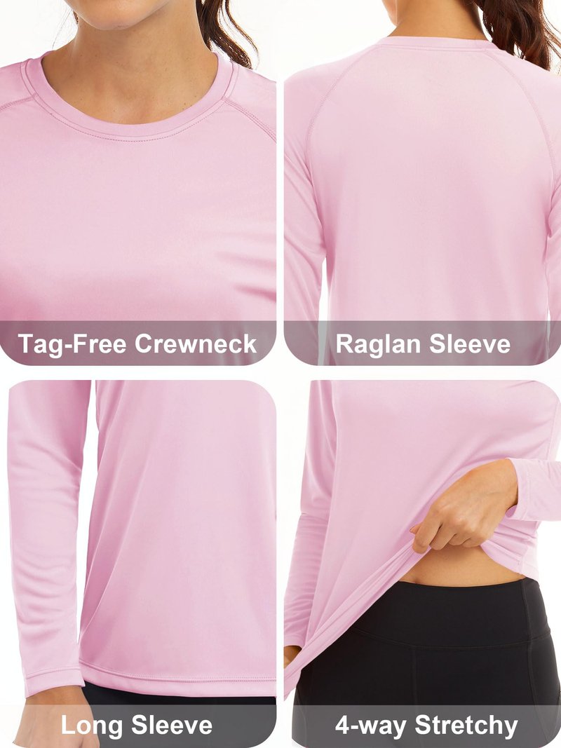 UV Shirts for Women Long Sleeve Shirts for Women Athletic Shirts Running Shirts Women Summer Tops for Women Workout Tee Light Pink