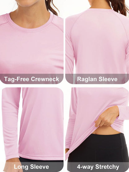 UV Shirts for Women Long Sleeve Shirts for Women Athletic Shirts Running Shirts Women Summer Tops for Women Workout Tee Light Pink
