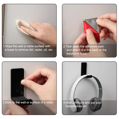 Weewooday 4 Pieces Headphone Hanger Holder Desk Adhesive Headphone Hook Wall Mount Headset Stand Acrylic Holder with Glues for General Purpose Game Earphone(Black)