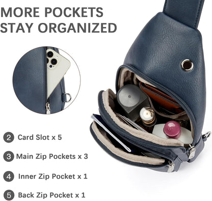 BOSTANTEN Sling Bag Cross Body Bag Trendy Leather Crossbody Purse Chest Bag with Adjustable Guitar Strap for Travel