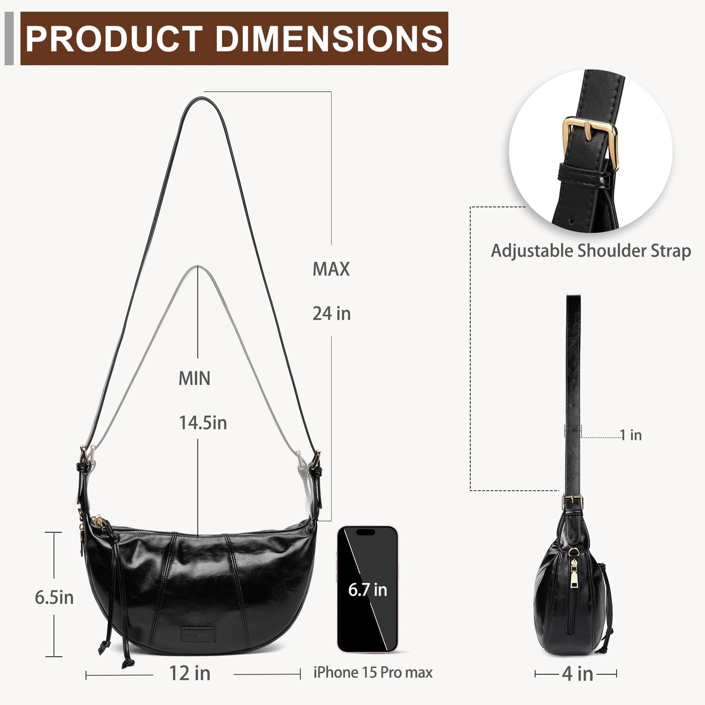 Small Crescent Crossbody Bags for Women Vegan Leather Womens Purse Hobo Shoulder Sling Bag Handbag with Adjustable Strap Daily Bag