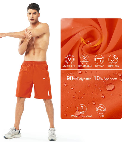 NORTHYARD Men's Athletic Running Shorts Gym Workout 7"/9"/5" Quick Dry Lightweight Sports Basketball Tennis 3 Zipper Pockets ORANGE-9inch 4XL