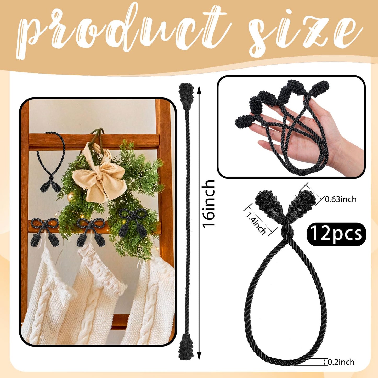 Shappy 12 Pieces Christmas in July Garland Ties for Banister Christmas Decorative Reusable Flexible Twist Ties for Garland Staircase Summer Home Decoration Holiday Craft Wrapping (Black)
