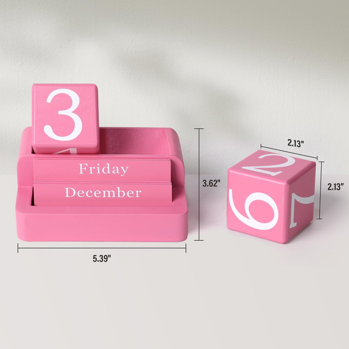 EASEYA Wooden Block Calendar for Desk, Daily Desktop Perpetual Desk Calendar, Modern Farmhouse Aesthetic Desk Accessories for Home Office Decor, Teacher, Classroom, Reusable Yearly, Pink