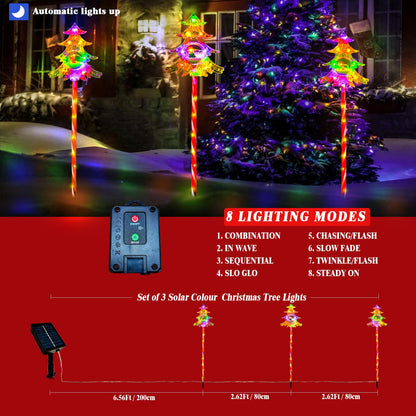 Trunfiste 30.7'' Larger Christmas Decorations Outdoor Solar Pathway Lights, 3Packs Solar Christmas Trees with Colour 51LEDS, Xmas Tree Candy Cane Stake Lights Outside for Garden Porch Path Yard Decor