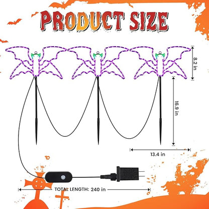 Halloween LED Bat Lights 3 Pack, Hanging or Stakeable Indoor & Outdoor Halloween Decor, 4 Light Modes, Timer Function, Perfect Yard & Party Decorations