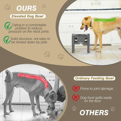 Lewondr Elevated Slow Feeder Bowls, Adjustable Dog Slow Feeder with 3 Heights (6.1", 7.7", 9.3") Non-Slip Stand for Medium Large Breed Dogs, Grey
