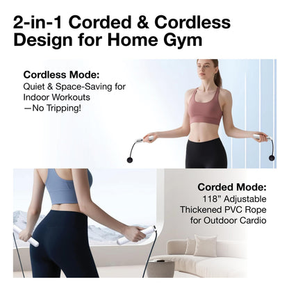SaintCos Cordless Gravity Jump Rope, Smart Jump Rope with Counter for Gym, Fat Burning & Calorie Burn, APP Data Analysis, Home Workout Equipment for Women ＆ Men (White)