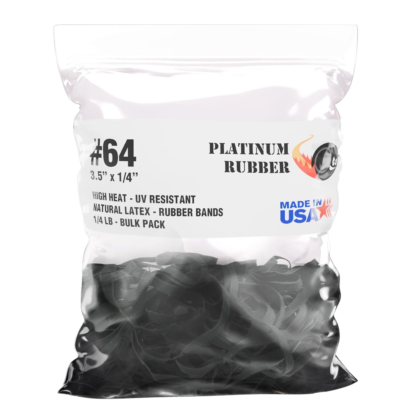 Black High Heat UV Resistant #64 Platinum Rubber Crepe Band Made in USA (3 1/2" x 1/4") Large Premium Fishing/Angler Rubberbands (64-1/4lb)