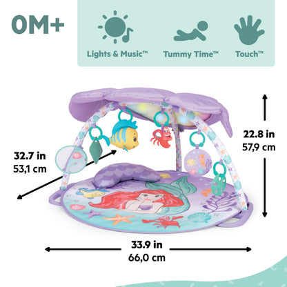 Bright Starts Disney Baby The Little Mermaid Twinkle Trove Light-Up Musical Baby Activity Gym with Tummy Time Pillow, Newborn+