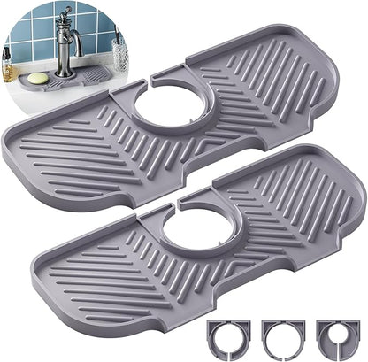 2 Pack Faucet Mat for Kitchen Sink，6° Slope Sink Splash Guard，Splash Guard for
