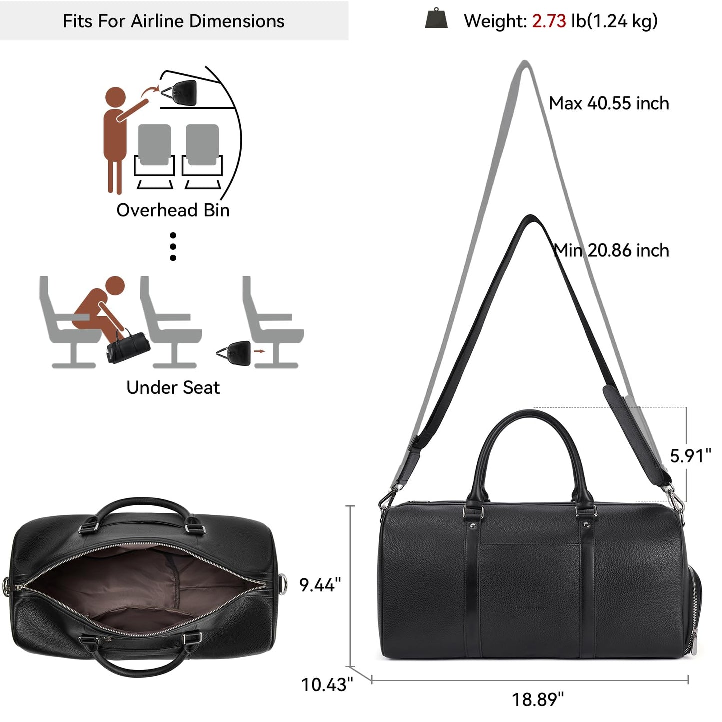 BOSTANTEN Genuine Leather Travel Weekender Overnight Duffel Bag Gym Sports Luggage Tote Duffle Bags for Men Medium: 18.5"X9.25"X10.50"