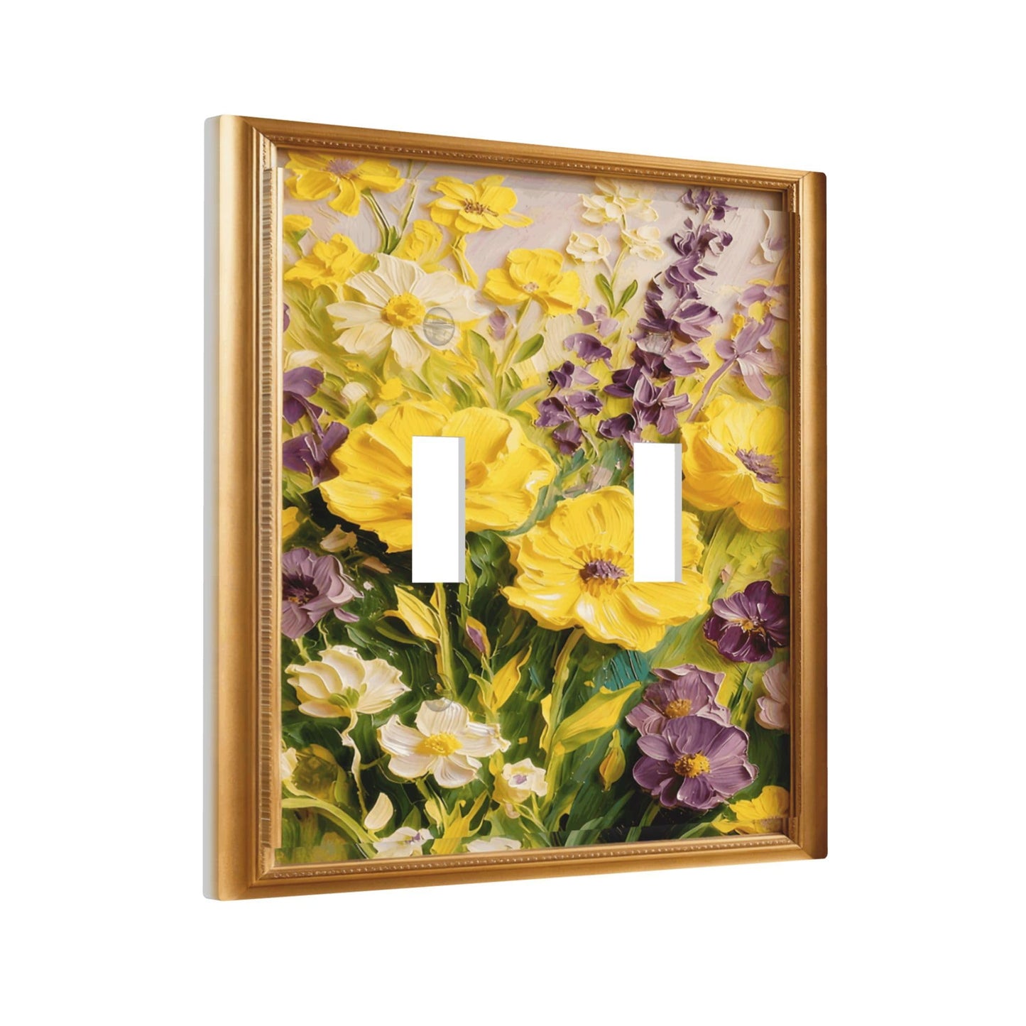 Decorative Art Light Switch Covers Yellow Floral2 Gang Double Toggle Wall Plate Decorative Switchcover Electrical Switchplate for Home Decor