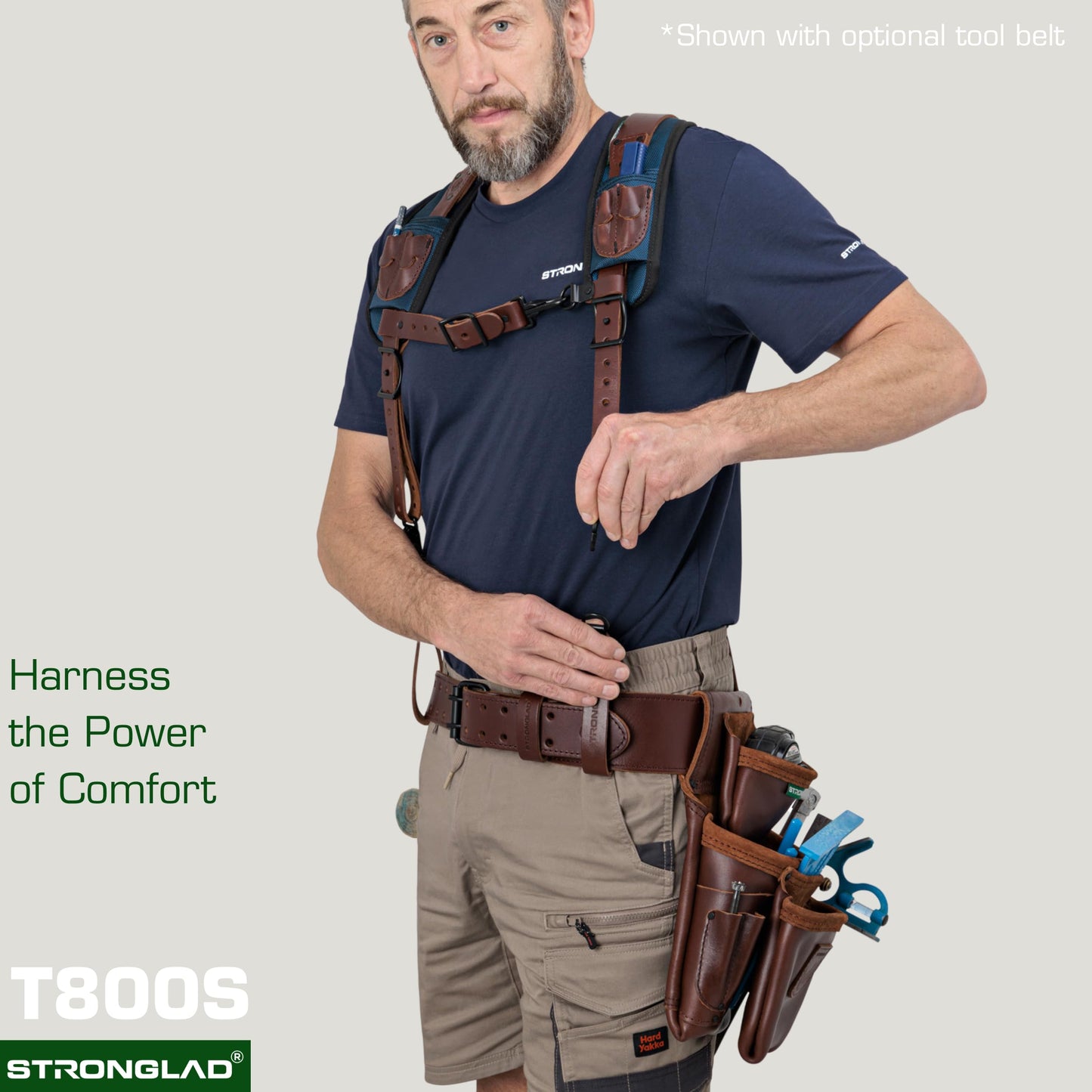 STRONGLAD Tool Belt Suspenders - Full-Grain Leather, 1680D Nylon, Padded Shoulder Straps, Adjustable Heavy-Duty Construction Support