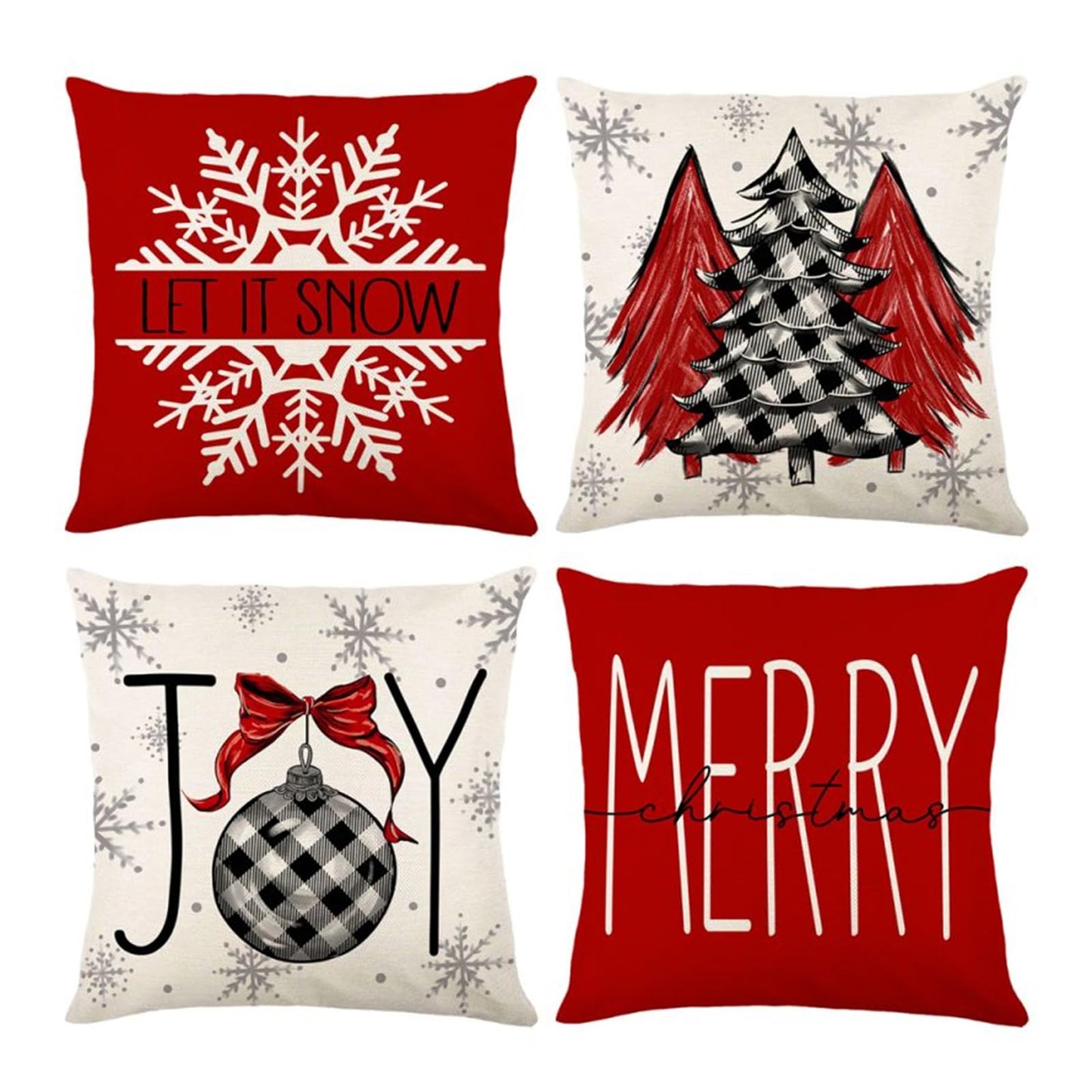 ONFAON Christmas Decorations - Christmas Pillow Covers 18x18 Set of 4,Farmhouse Christmas Throw Pillow Covers Set for Home Bedroom Sofa Couch