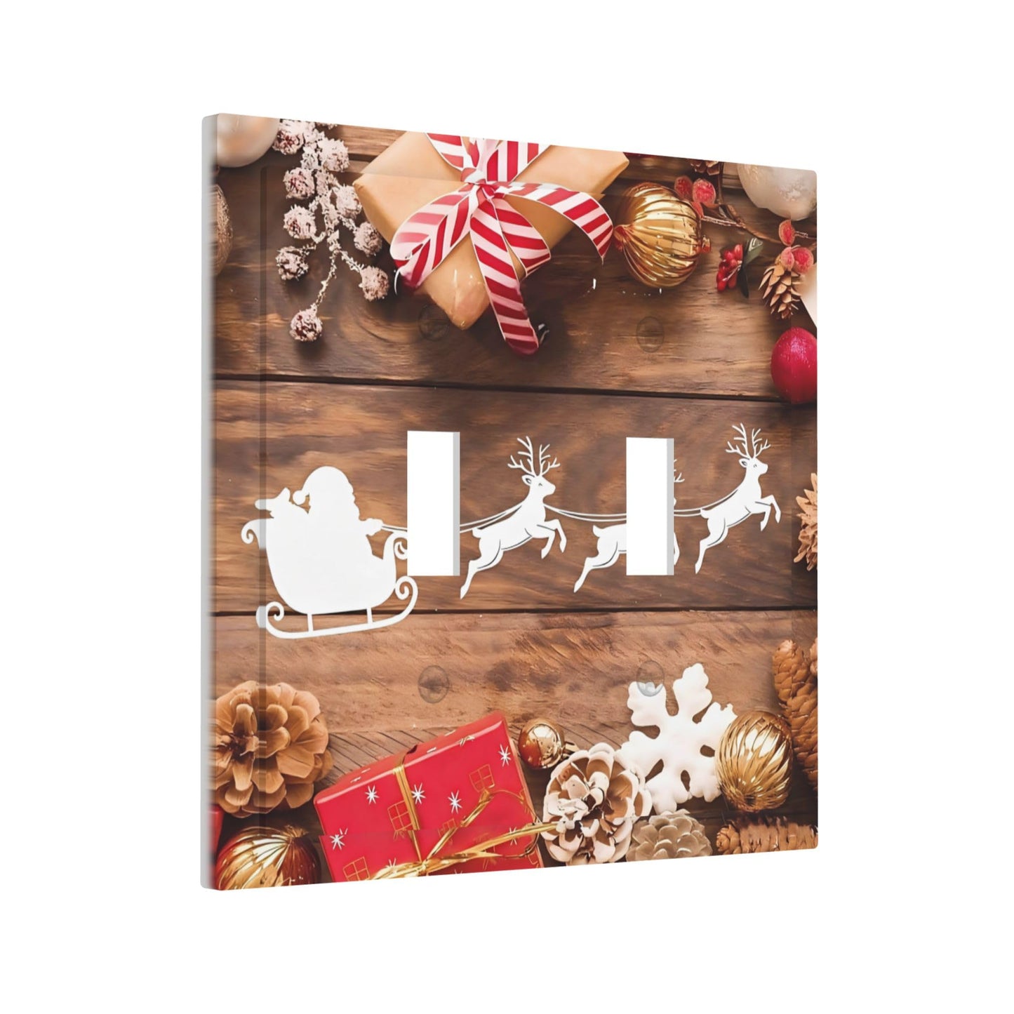 Decorative Art Light Switch Covers Christmas Sleigh & Gifts 2 Gang Double Toggle Wall Plate Decorative Switchcover Electrical Switchplate for Home Decor