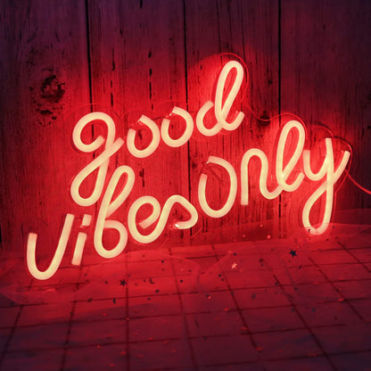 JFLLamp Good Vibes Only Neon Signs for Wall Decor Neon Lights Led Signs Suitable for Living Beer Bar Game Room Hotel Birthday Party Restaurant Christmas Unique Gift for Lover, 16.5 * 10 Inch(Blue)