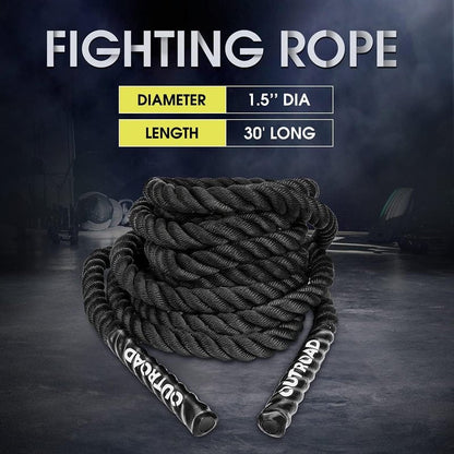 Heavy Battle Ropes - 1.5 Inch 30 Ft Polyester Workout Rope for CrossFit & Home Gym | Full Body Fitness Equipment, Black