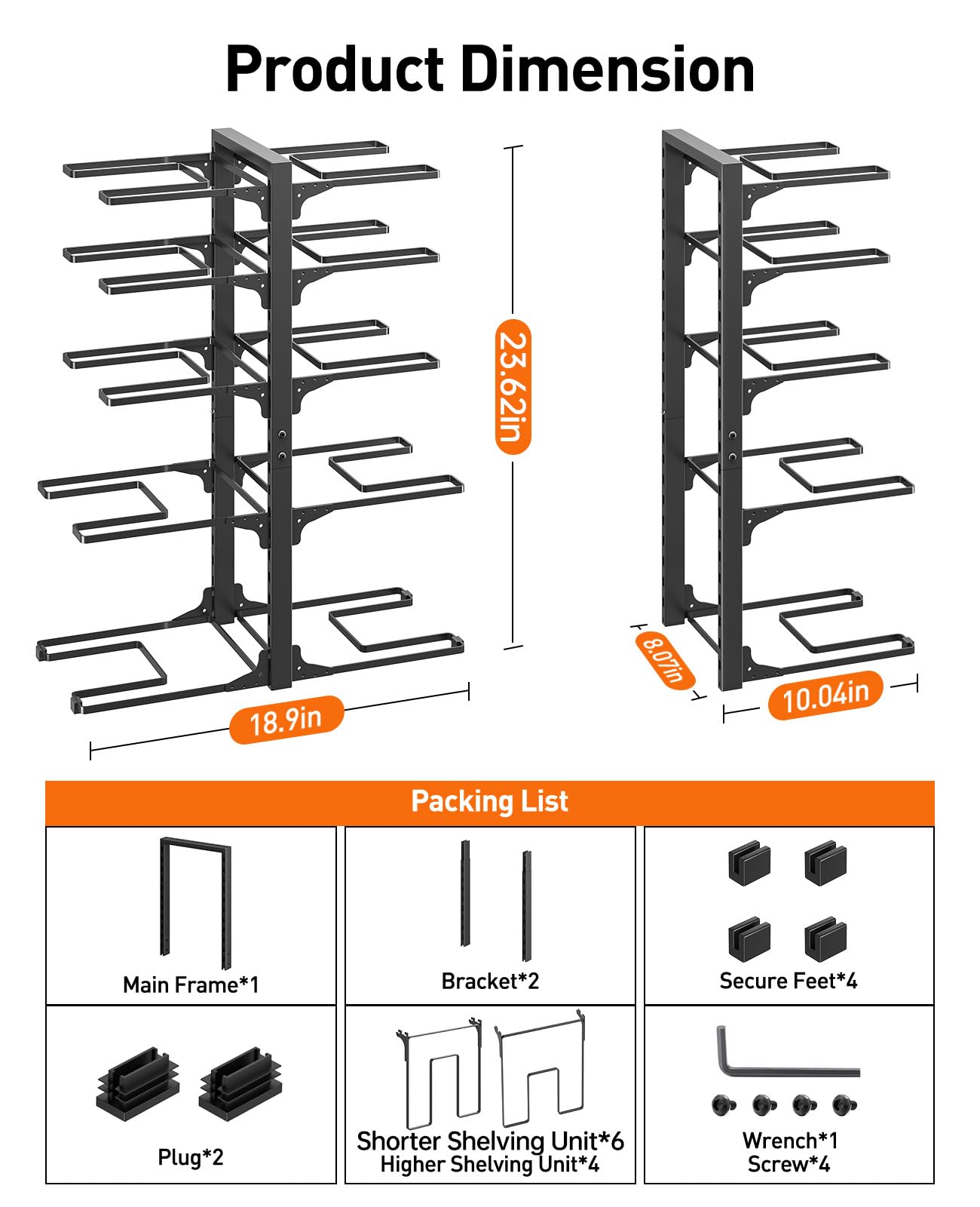 ORDORA Pots and Pans Organizer for Cabinet 16.61'' Height, 8 Tier Pot Organizers Rack with 3 DIY Methods, Adjustable Pan Organizer under Cabinet Kitchen Organization and Storage