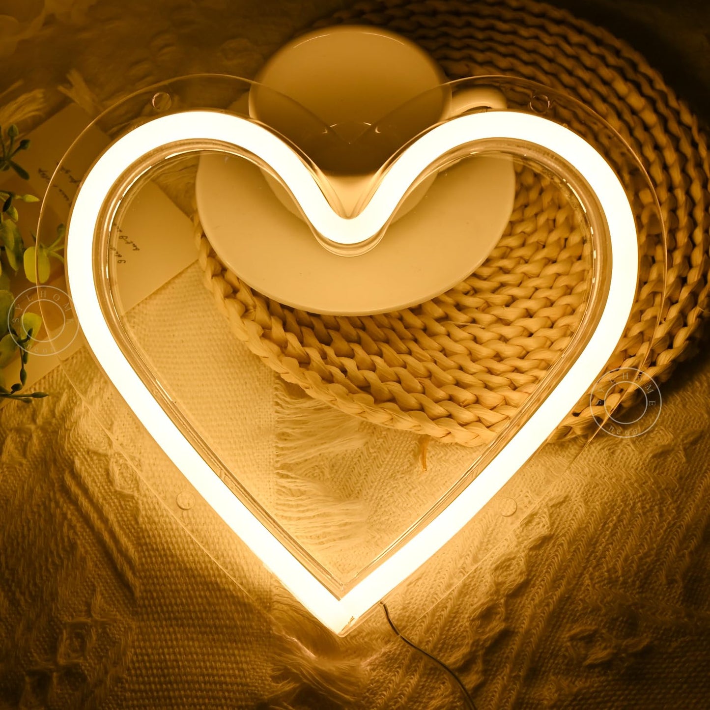 SYLHOME Heart Led Neon Light Sign Battery Operated or USB Powered Bedroom Wedding Wall Sign Decor Valentines Day Birthday Christmas Gifts USB 7.87" X 7.28" Warm White