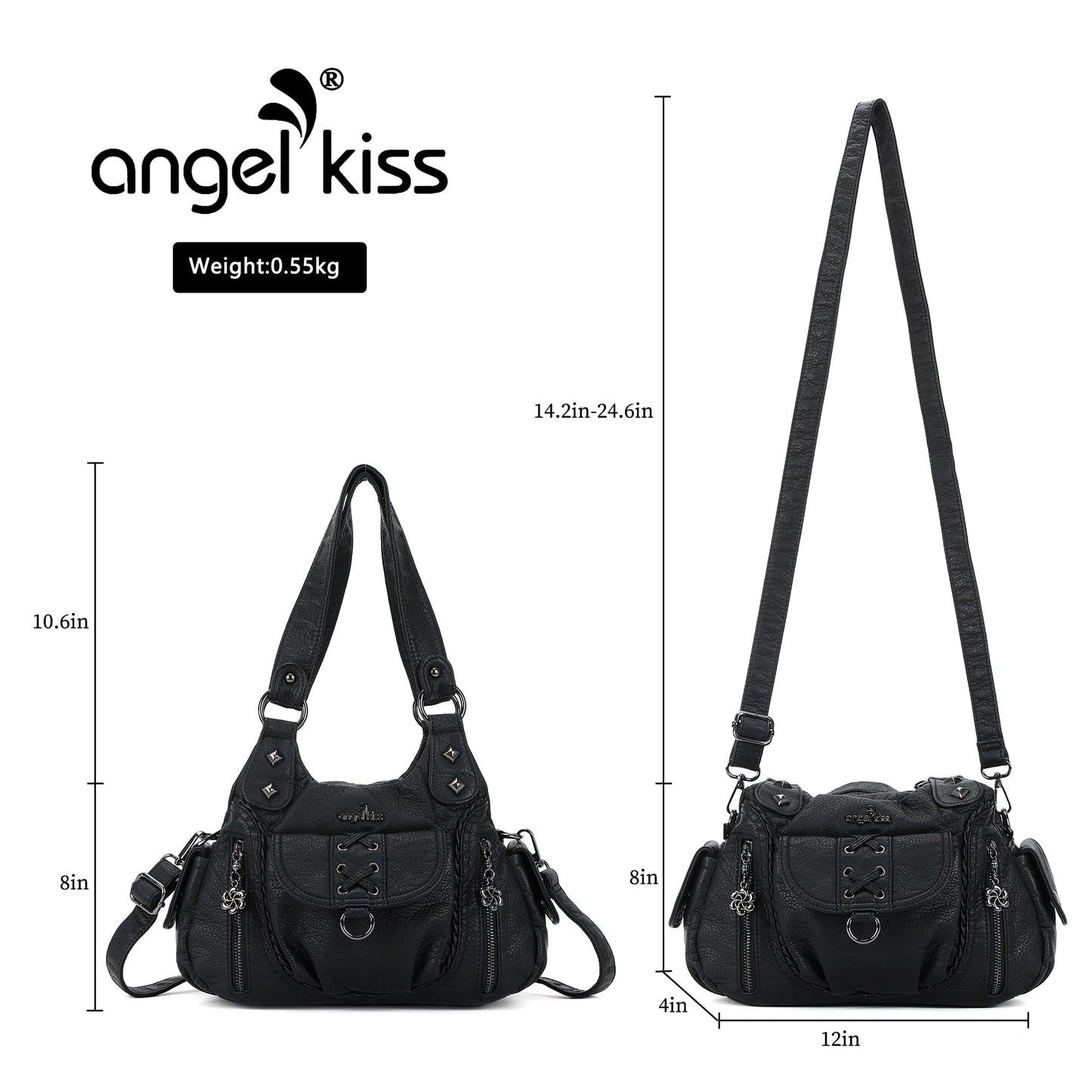 Angel Kiss Small Purses for Women Hobo Shoulder Bags Y2K Vegan Leather Multi-Pocket Handbags Designer Tote Bag with Crossbody Strap,Black