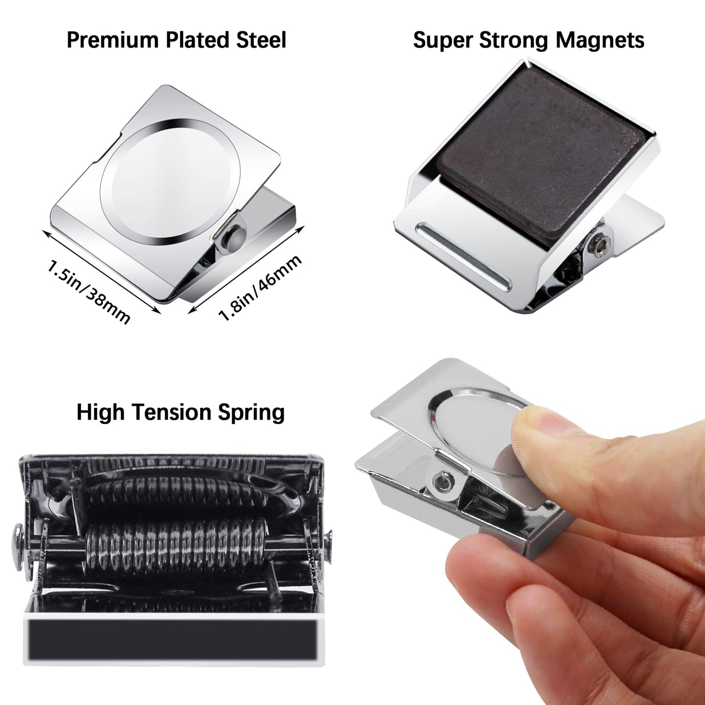 Magnetic Clips 1.5 inch, 12 Pack Heavy Duty Magnet Metal Clips for Hanging, Strong Magnet Clip for Whiteboard, Fridge, Classroom, Refrigerator