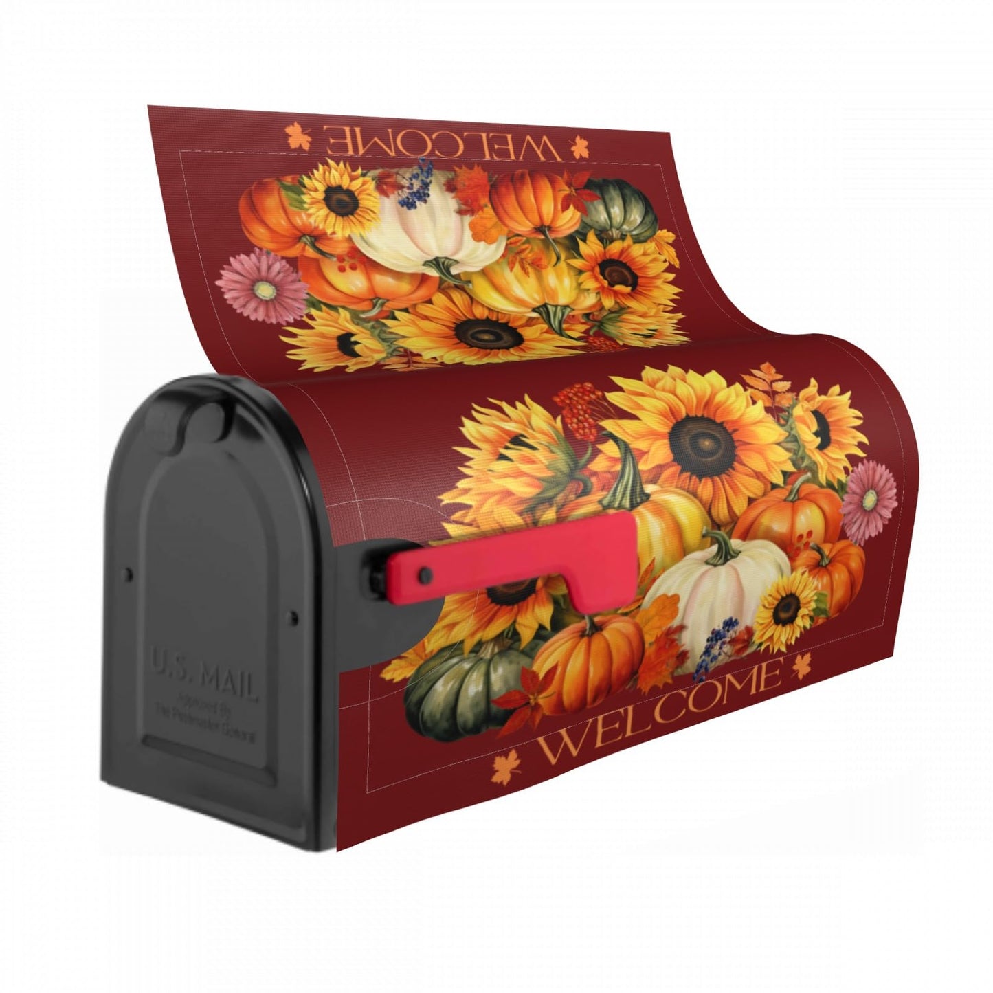 Autumn Pumpkin Thanksgiving Mailbox Cover Magnetic Fall Sunflower Maple Leaf Mailbox Cover Standard Size 21 x 18 Inch Farmhouse Rustic Welcome Post Box Cover Wraps Garden Yard Home Decor for Outdoor