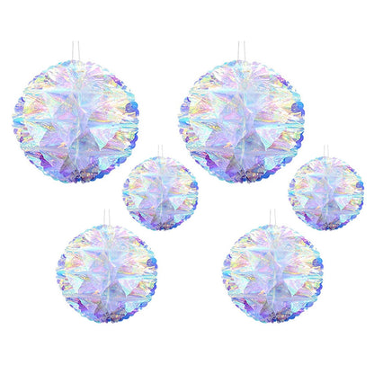 6pcs Hanging Decorations Iridescent Honeycomb Ball Foil Ceiling Hanging Folding Rainbow Shine Party Ornaments for Bridal Shower Wedding Birthday Frozen Theme Party Decoration