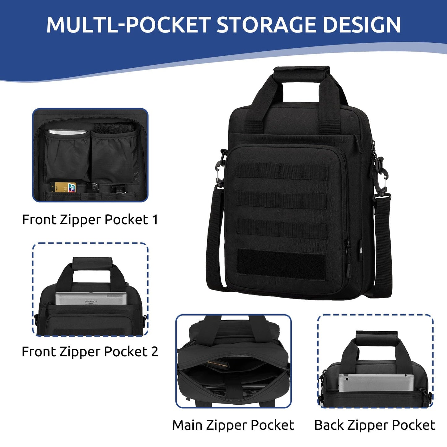 ZHIERNA Tactical Messenger Bag, Tactical Briefcase for Men Tactical Laptop Bag Heavy Duty MOLLE Shoulder Pack Handbag for Men(Black)