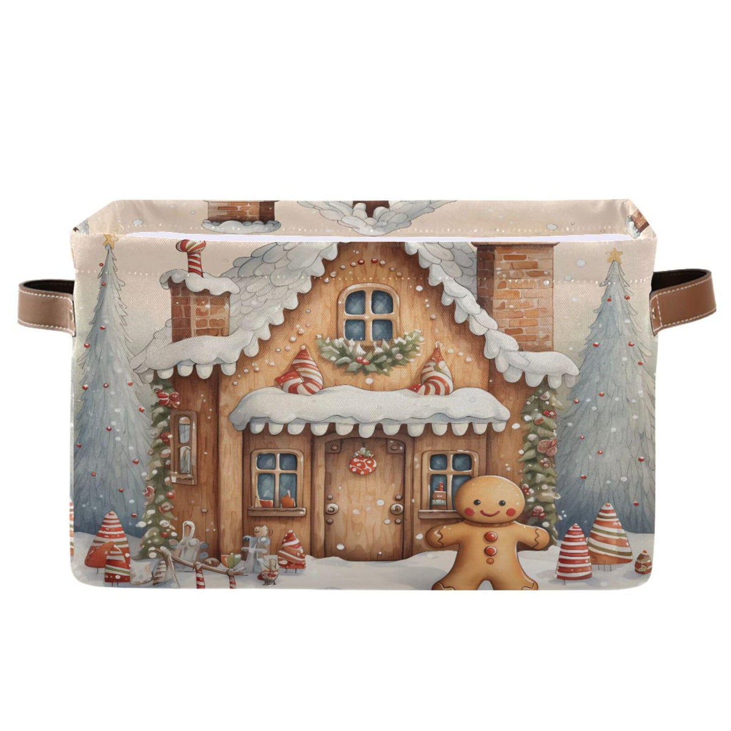 senya Christmas Storage Basket, Christmas Snow Gingerbread Man Foldable Fabric Collapsible Storage Bins Organizer Bag for Storage Clothes