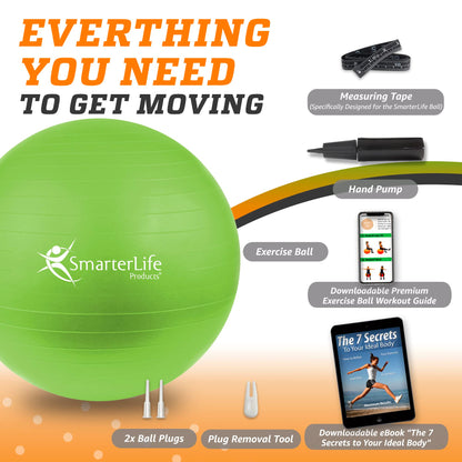SmarterLife Exercise Ball Yoga Ball for Fitness, Balance, Stability, or Pregnancy, Gym Ball for Core Workout, Physical Therapy, Yoga Ball Chair for Office, Anti-Slip Anti-Burst