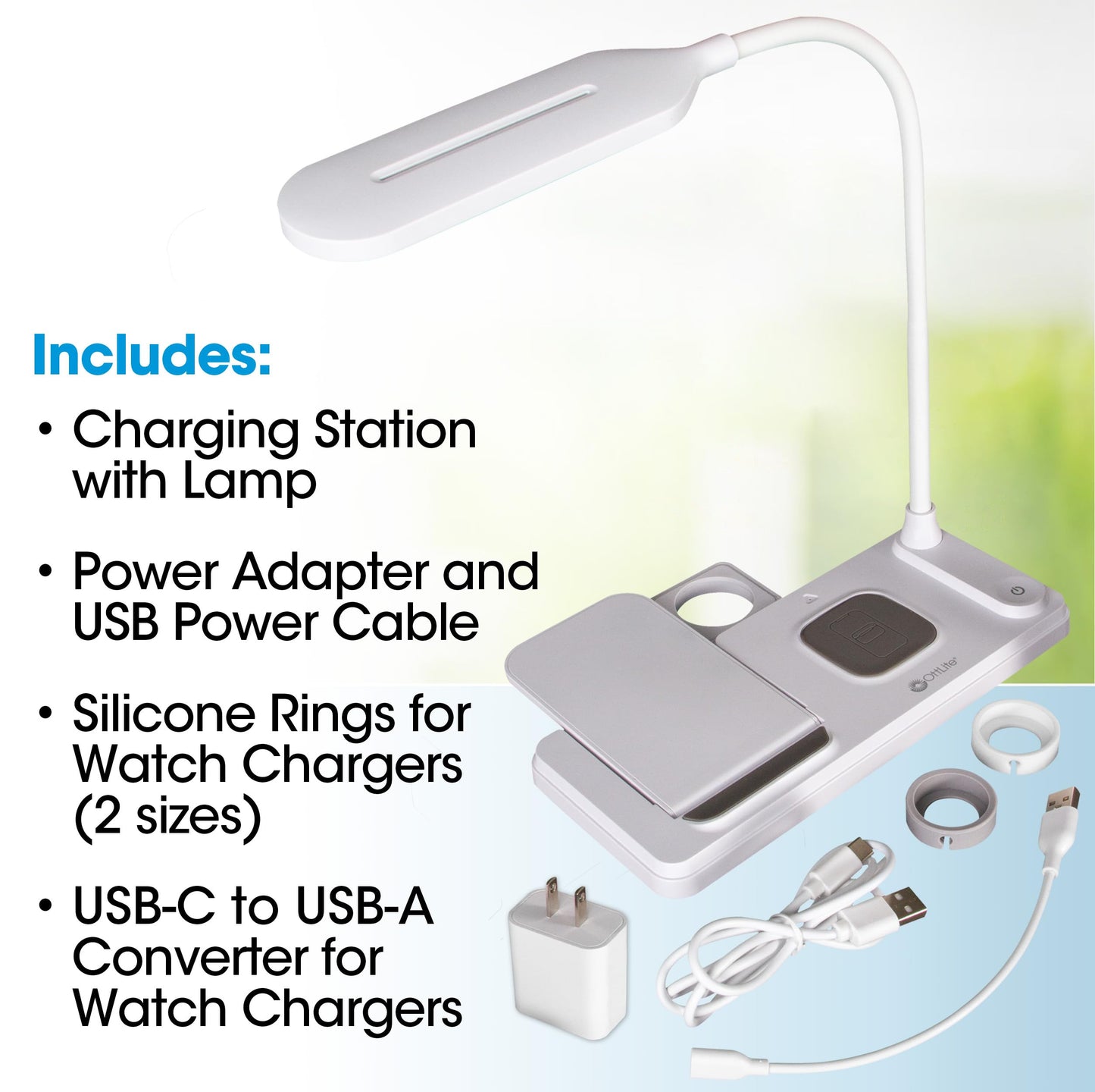 Ottlite LED Desk Lamp with Multi-Device Charging Station, White