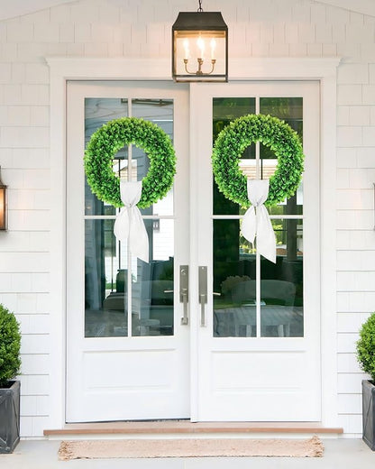 20 inch Artificial Boxwood Wreath for Front Door, Greenery Spring Summer Wreath for All Seasons with Sash，St Patrick's Day Decoration, Farmhouse, Garden, Wedding, Indoor & Outdoor