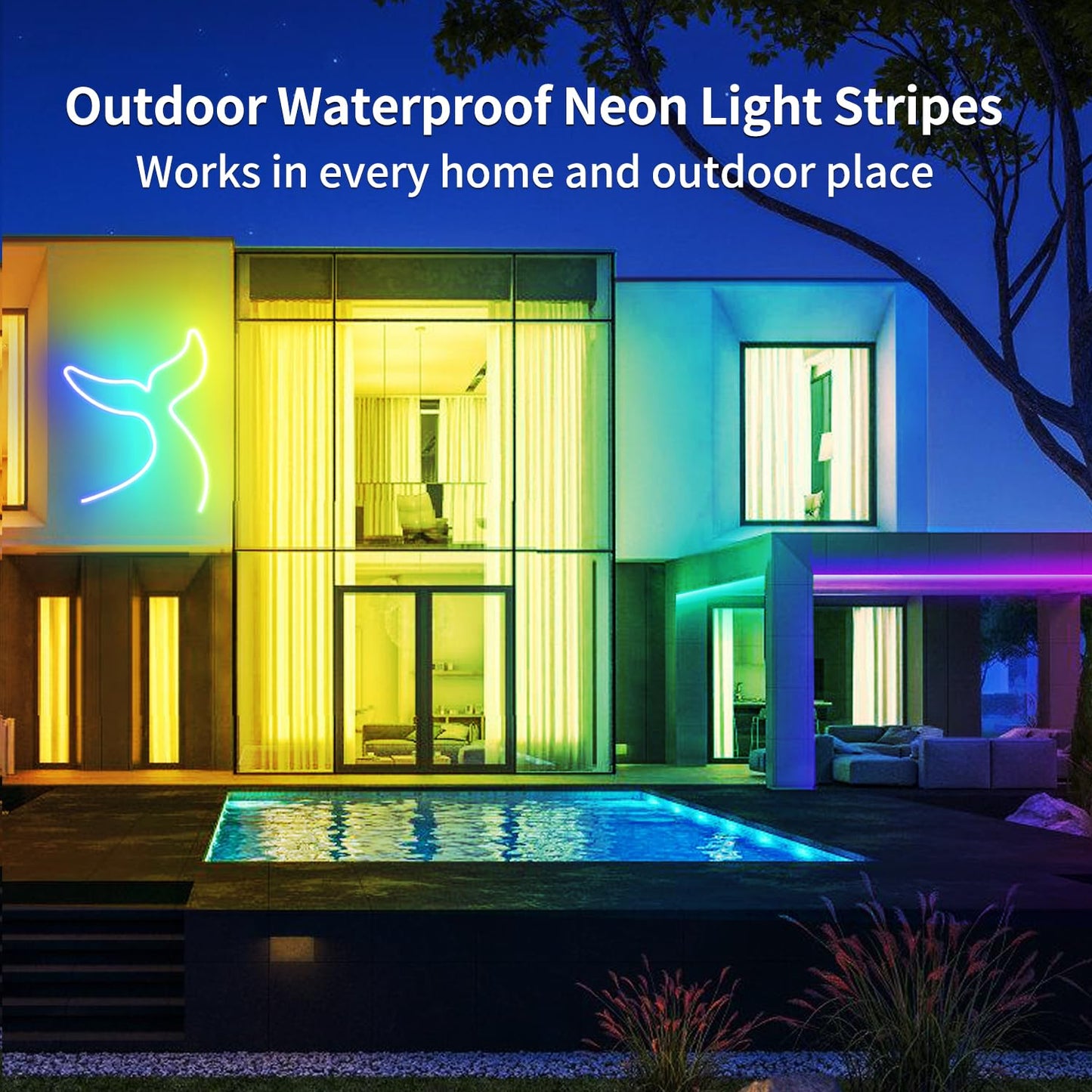 Yeewhale LED Neon Rope Lights 50FT,IP65 Waterproof LED Strip Lights,Music Sync LED Lights with Remote and APP Control, 24V RGB LED Rope Lights for Bedroom,Holiday Decoration（with Snap &Screws）