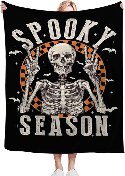 Gothic Skull Halloween Blanket, Skeleton Bones Throw Blanket, Hippie Fuzzy Plush Blankets Ultra Soft for Skull Lover Gift Kids Teens Women Men Girls Boys Stuffed Decor for Bedding Sofas Couch 60"X50"