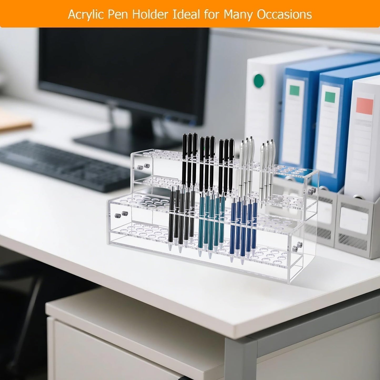 96-Slots Acrylic Pen Holder,2-Tier Pen Display Stand for Craft Shows,12mm Beadable Pens Stand Paint Brush Holder Pencil Organizer Makeup Brush Rack Art Brush Organizer for Office Desk School Supplies