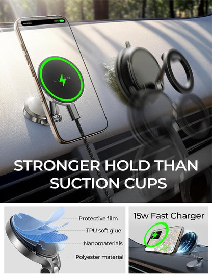LISEN for iPhone 17 Magsafe Car Mount Charger, 15W Fast Charging Magnetic Wireless Car Charger [Mini & Metal], 2025 Ultra Magnetic Car Phone Holder Dashboard for iPhone 17 Pro Max Air 16 15 14