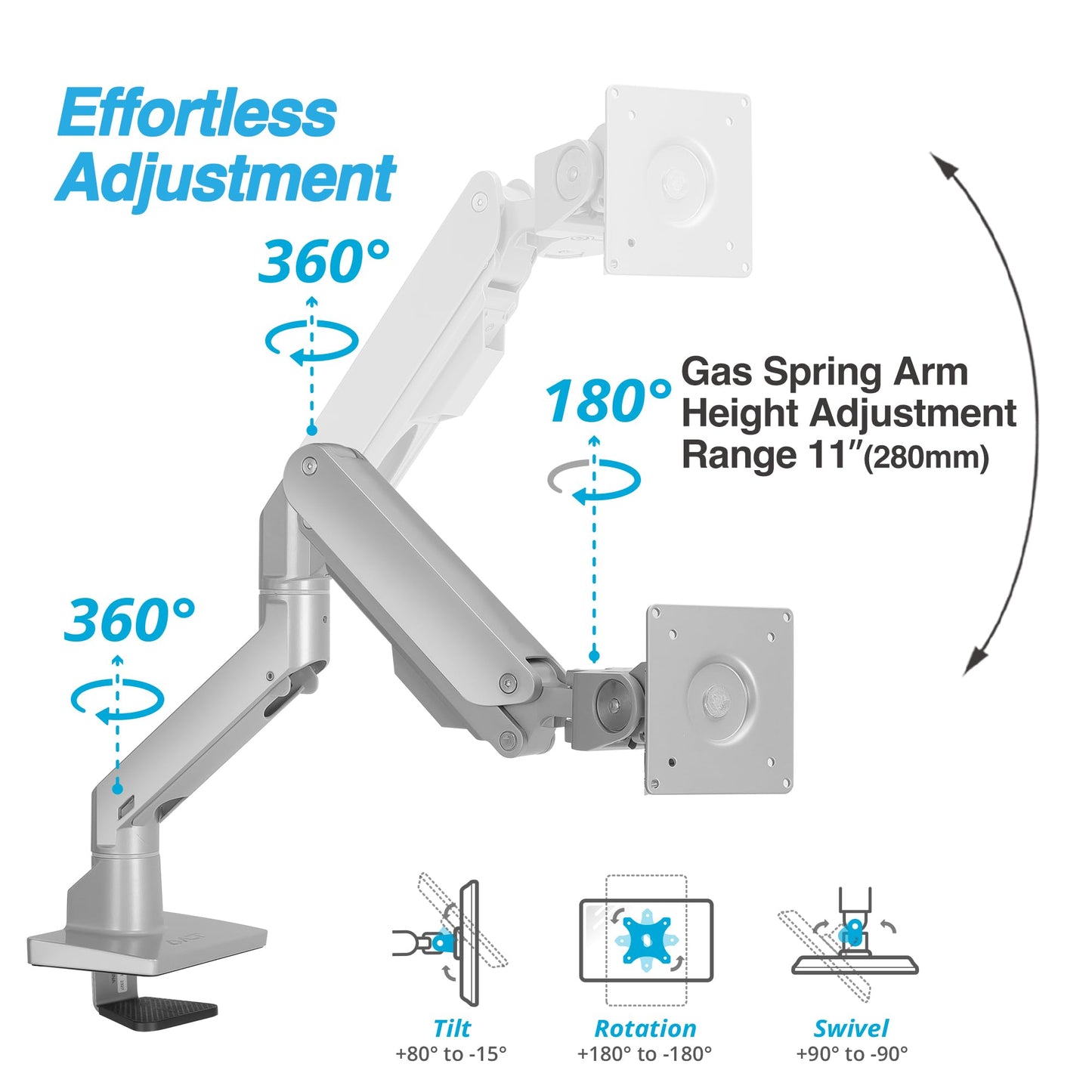 AVLT Single 34”-57” Monitor Arm Desk Mount fits One 44 lbs Heavy Duty Screen Full Motion Height Swivel Tilt Rotation Adjustable Gray Arm VESA 200x200 200x100 100x100 75x75