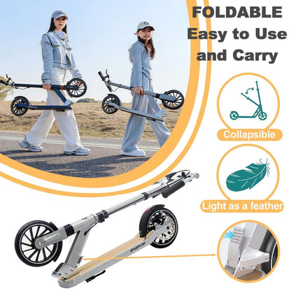 CUIOT Scooter for Kids 8-12, Teens and Adults, Folding Kick Scooter with Adjustable Height, 8IN Big Wheels Scooters W/Anti-Shock Suspension, Up to 300 Lbs, Bearing ABEC9 (Silver)