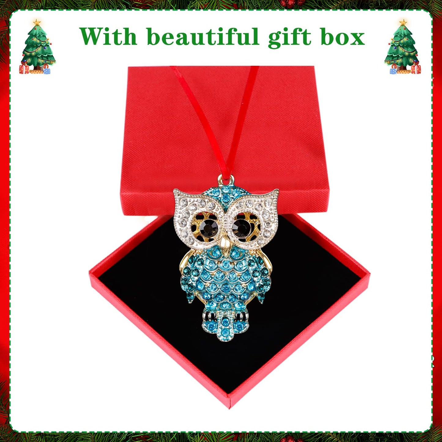 WaaHome Teal Owl Christmas Ornaments Gifts for Owl Lovers - Metal Owls Keepsake Ornaments for Christmas Tree Decorations Gifts for Women Girls Mom Kids
