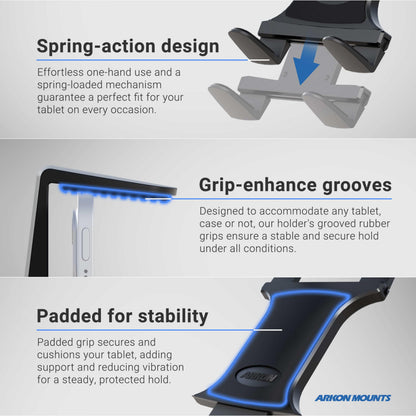 ARKON Mounts - Heavy Duty Tablet Holder with Clamp Mount and 12-Inch Bendable Gooseneck Arm | Versatile Tablet Stand with Easy Install & Durable Support | Securely fits iPad, Galaxy, Note, and more