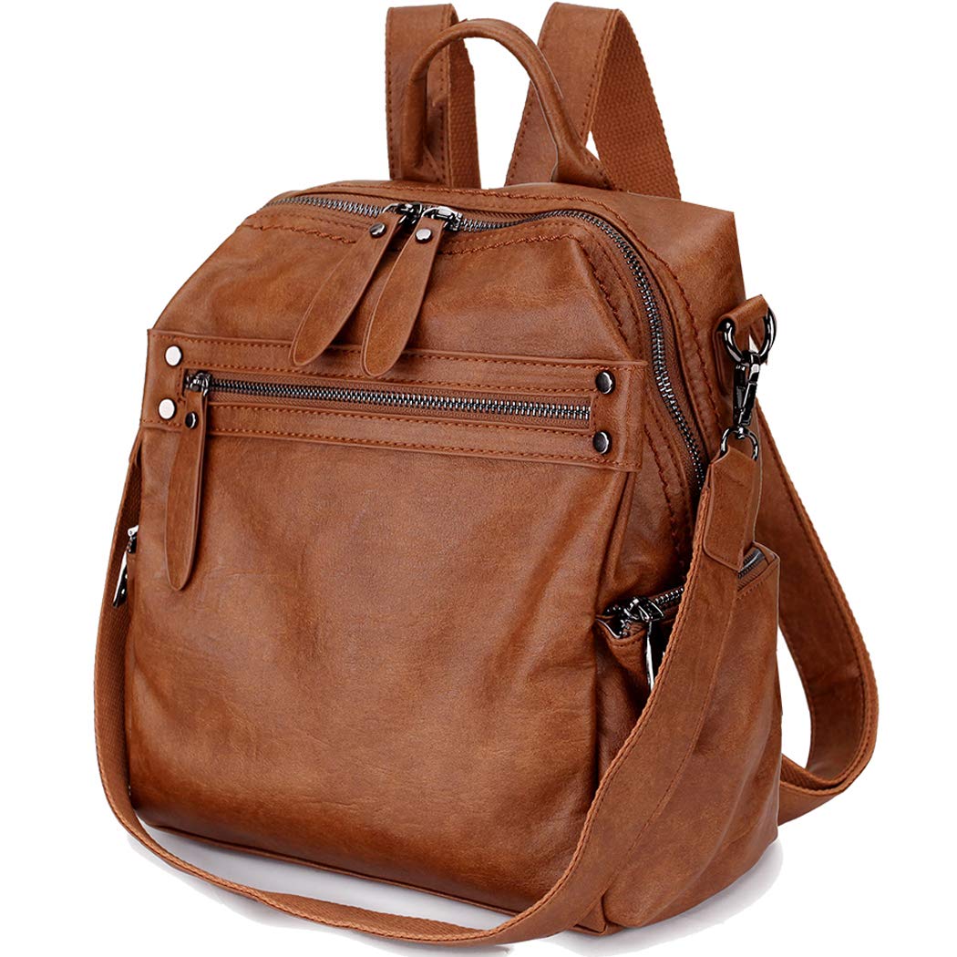 VX VONXURY Backpack Purse for Women, PU Leather Fashion Convertible Backpack Shoulder Bag Ladies Rucksack In 2 Ways To Carry Brown
