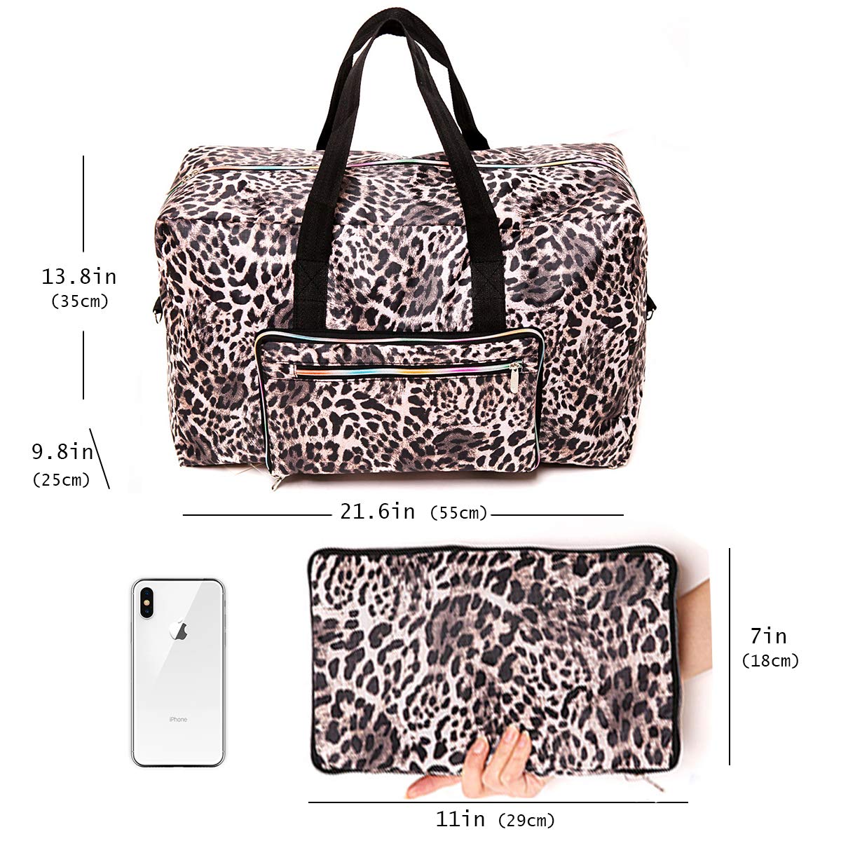Large Foldable Travel Duffel Bag, Sports Tote Gym Bag For Women with Trolley Sleeve Weekender Overnight Carry On Checked Luggage Bag Hospital Bag Tote Shoulder Handbag Bag (leopard print)