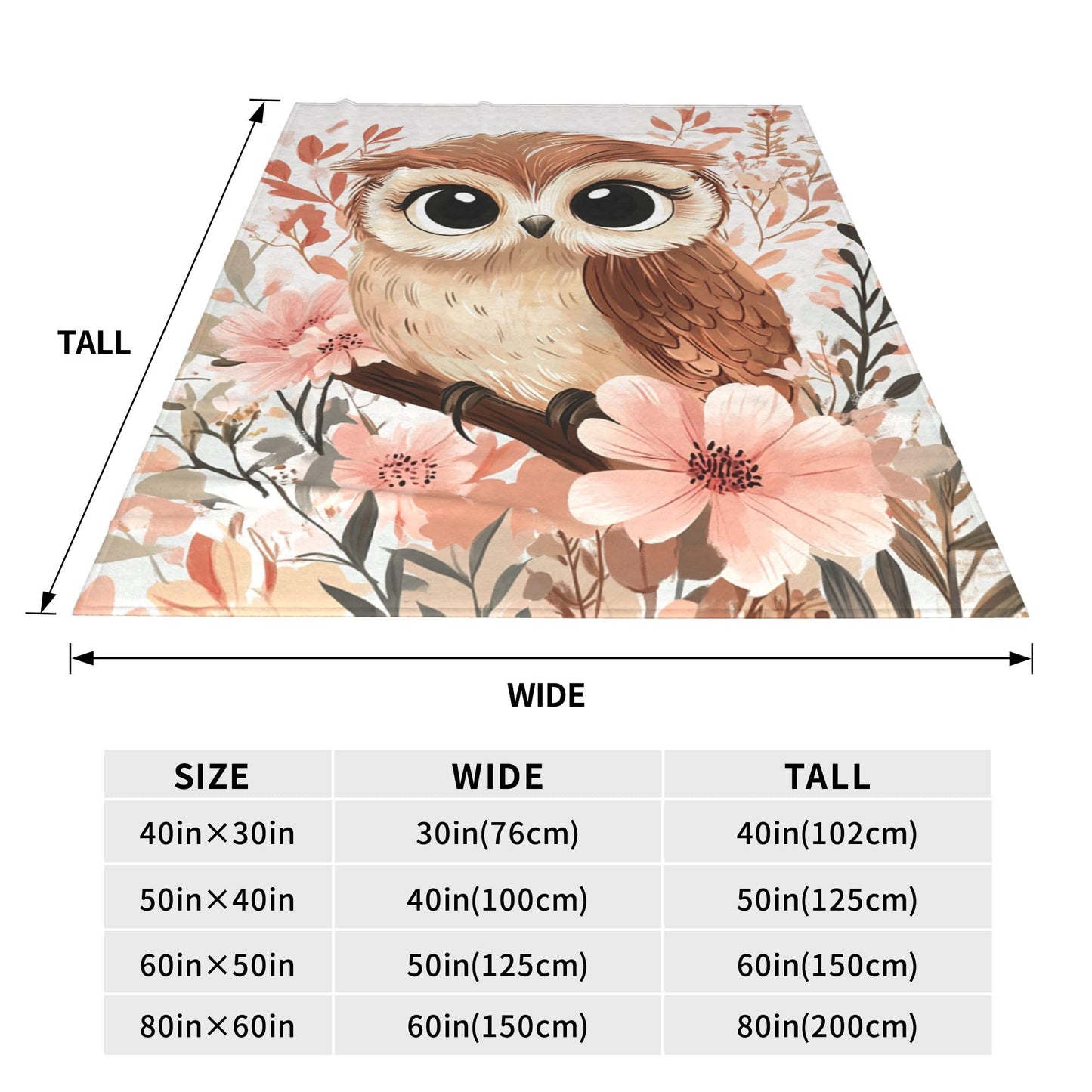 Owl Blanket Cute Animal Floral Fleece Owls Throw Blanket Super Soft Warm Cozy Fuzzy Plush Owl Blanket Gifts for Men Women Girls Boys Kids Teens Room Decor 40"X50"