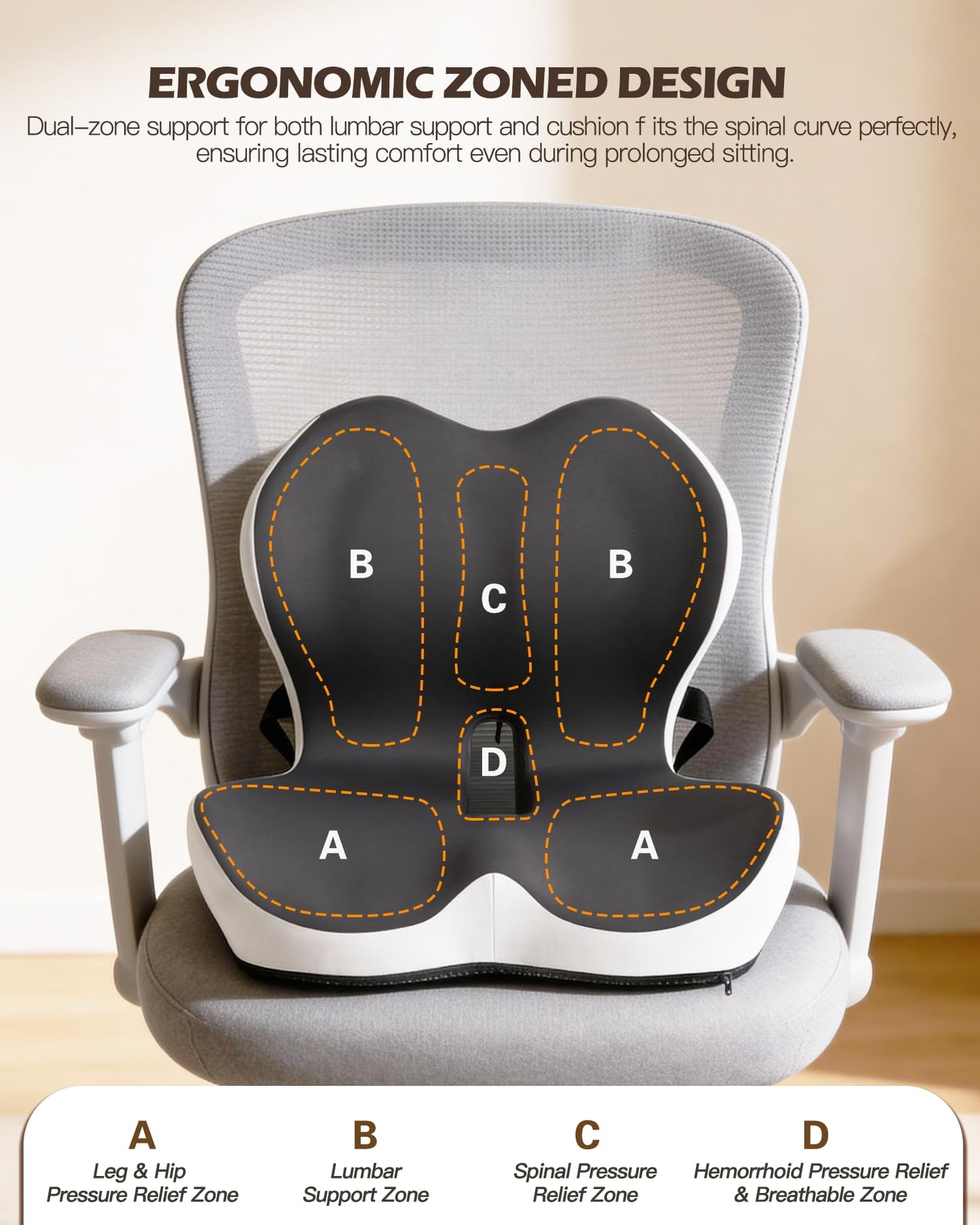 vdovsta Office Chair Cushion for Tailbone & Low Back Pain Relief, Car and Truck Seat Cushion, Comfortable Foam and High Backrest, Suitable for Office Chairs, Cars, Trucks, and Home Chairs